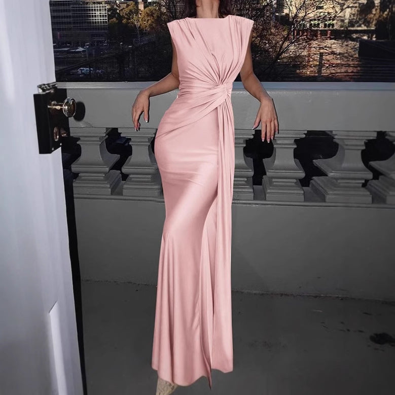Women Elegant Wrap Maxi Dress with Side Ruffle Detail Ivyshape