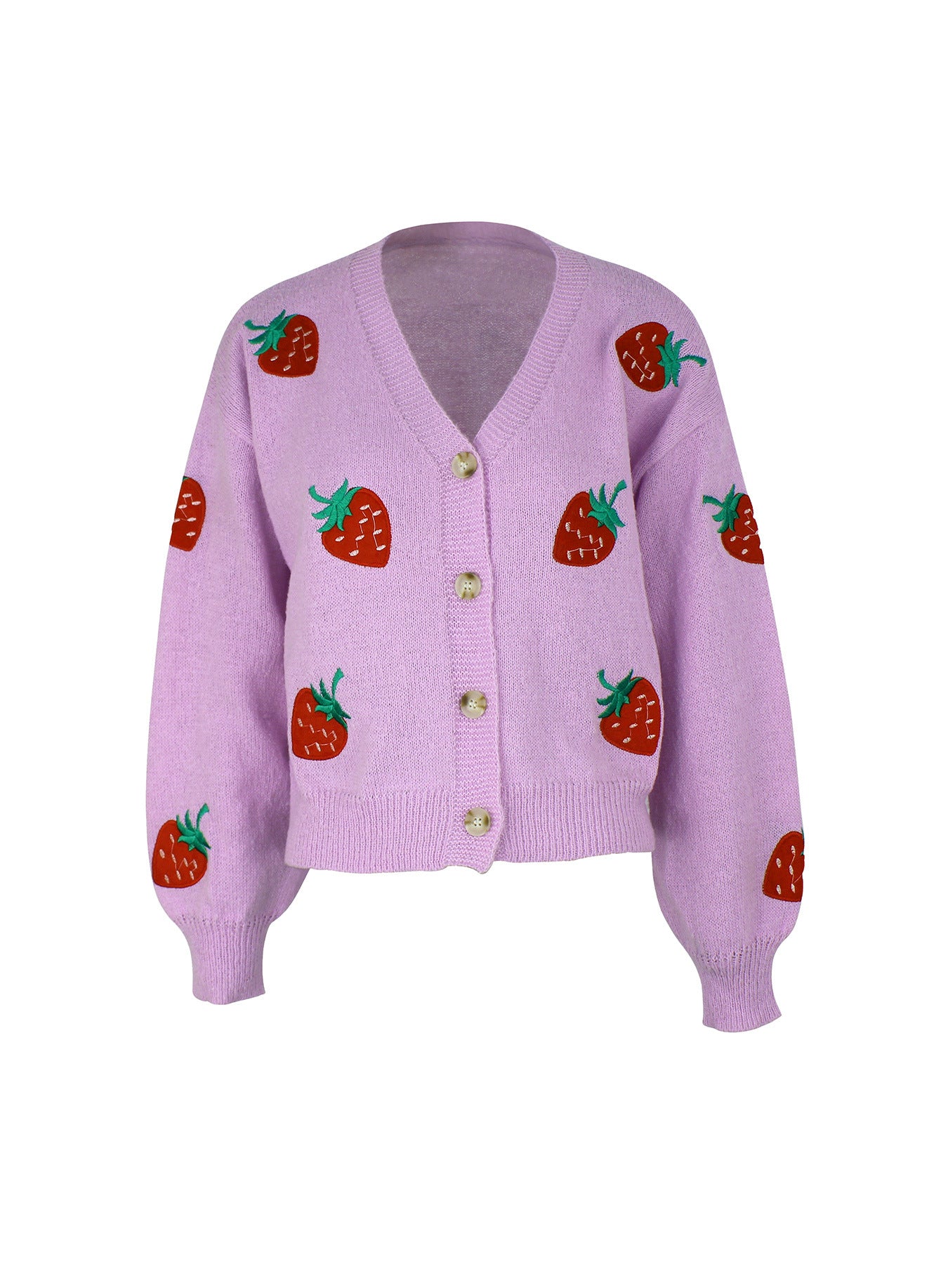 Women playful knit cardigan with strawberry embroidery Ivyshape
