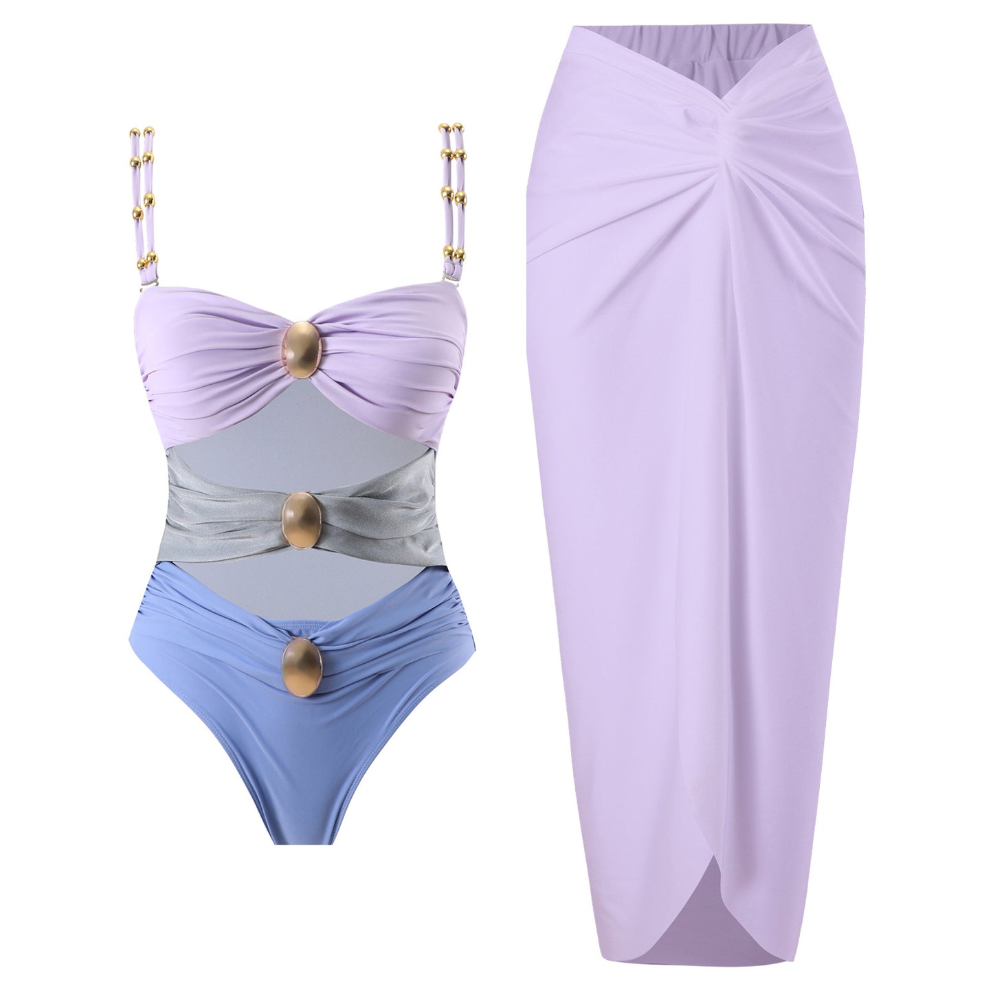 Ladies Swimwear Set with Stylish Wrap Skirt Ivyshape