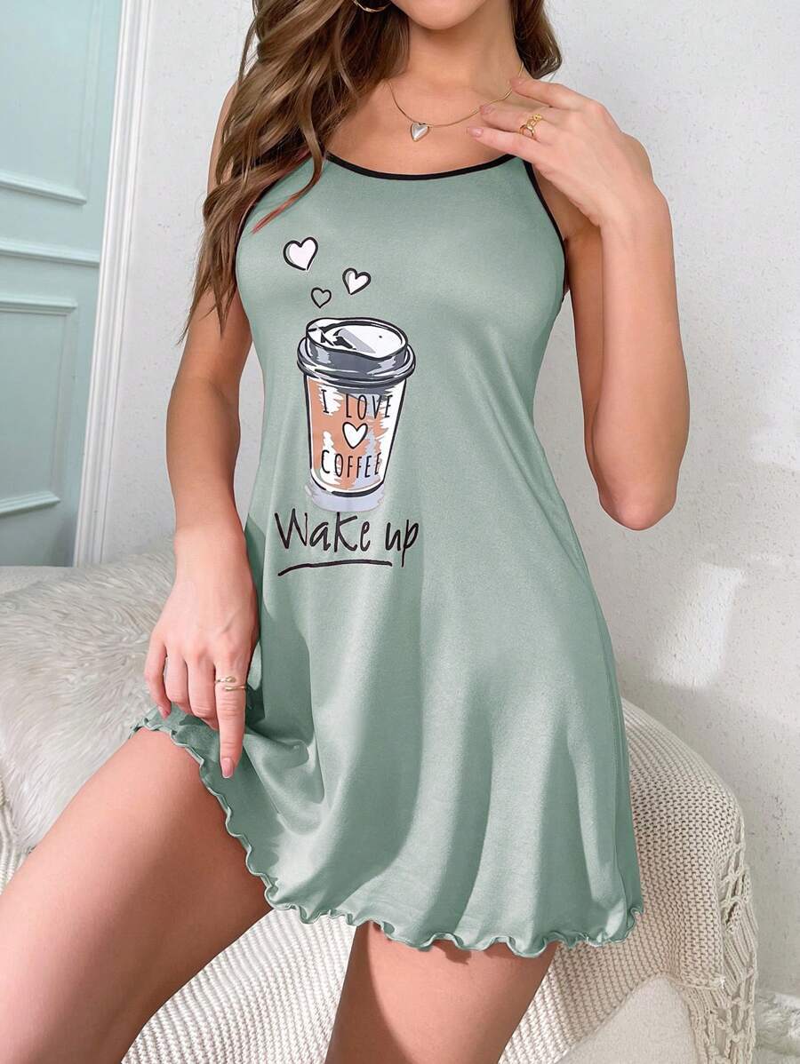 Ladies Sweet Coffee-Themed Nightdress Ivyshape