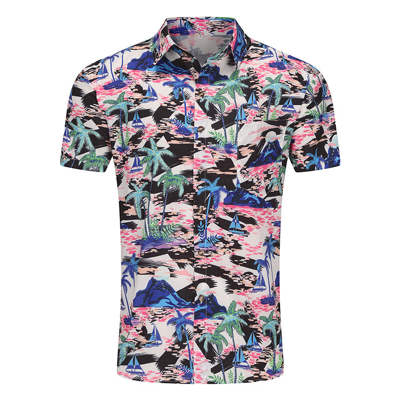 Men's Short Sleeve Shirt with Tropical Pattern and High-Quality Fabric Ivyshape