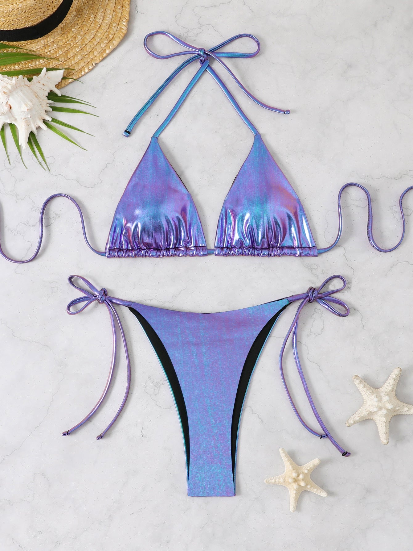 Women's Shiny Triangle Bikini Set with Adjustable Ties Ivyshape