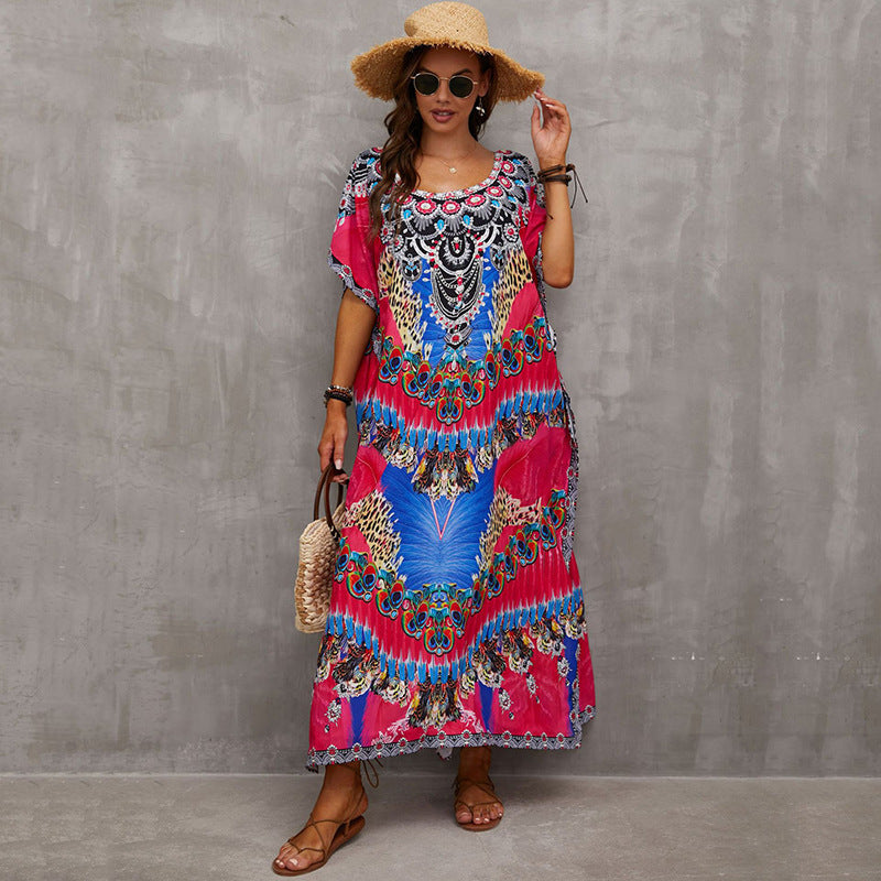 Women's beach kaftan with artistic animal motif and luxurious details Ivyshape