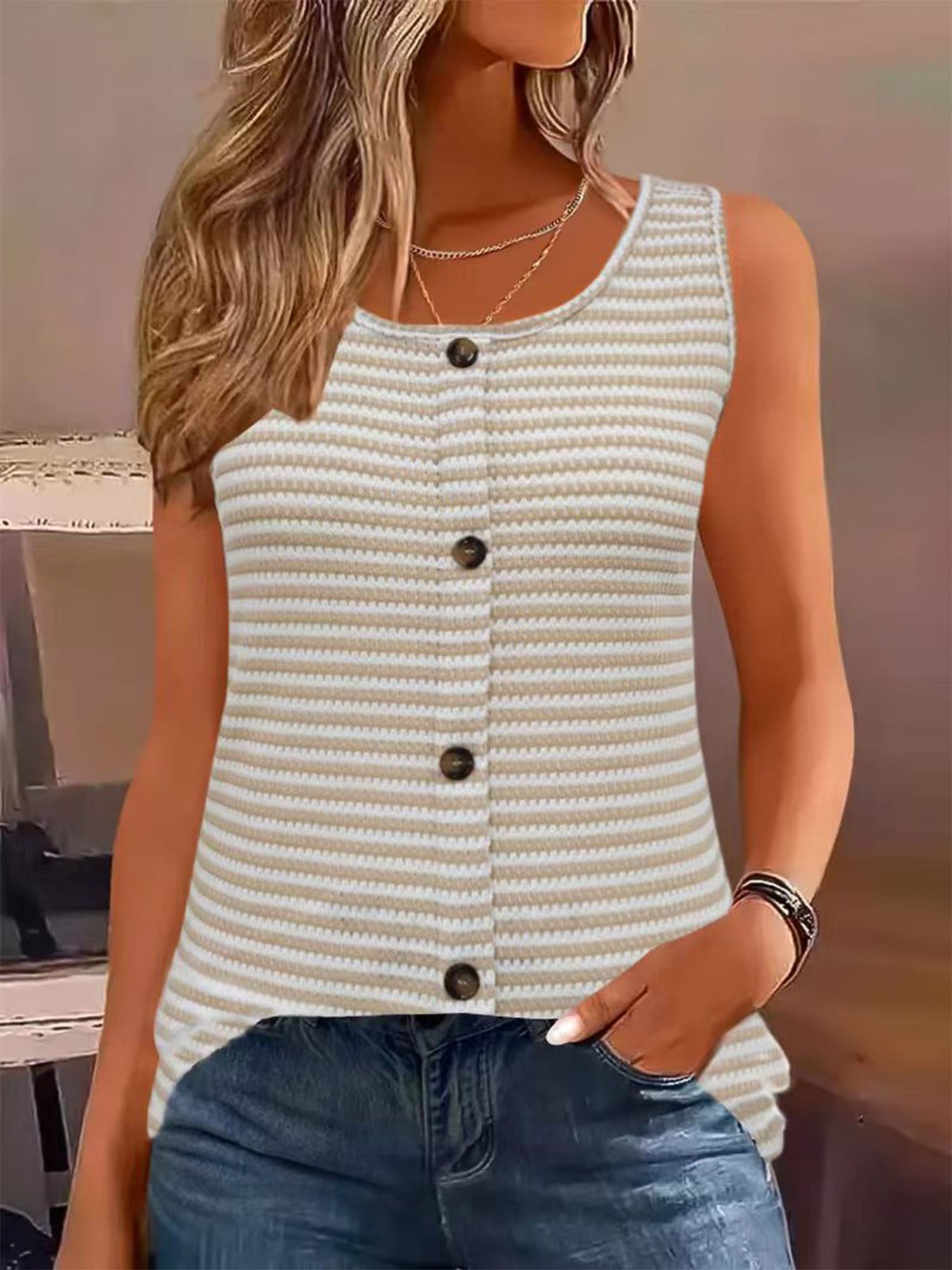 Ladies Button-Down Knit Tank Top Ivyshape