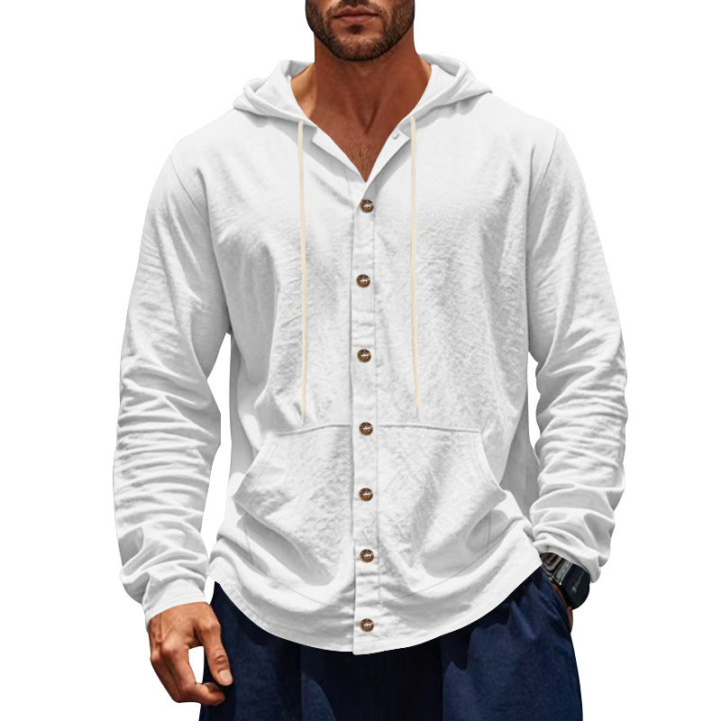Men's casual hoodie with button placket and practical side pockets Ivyshape