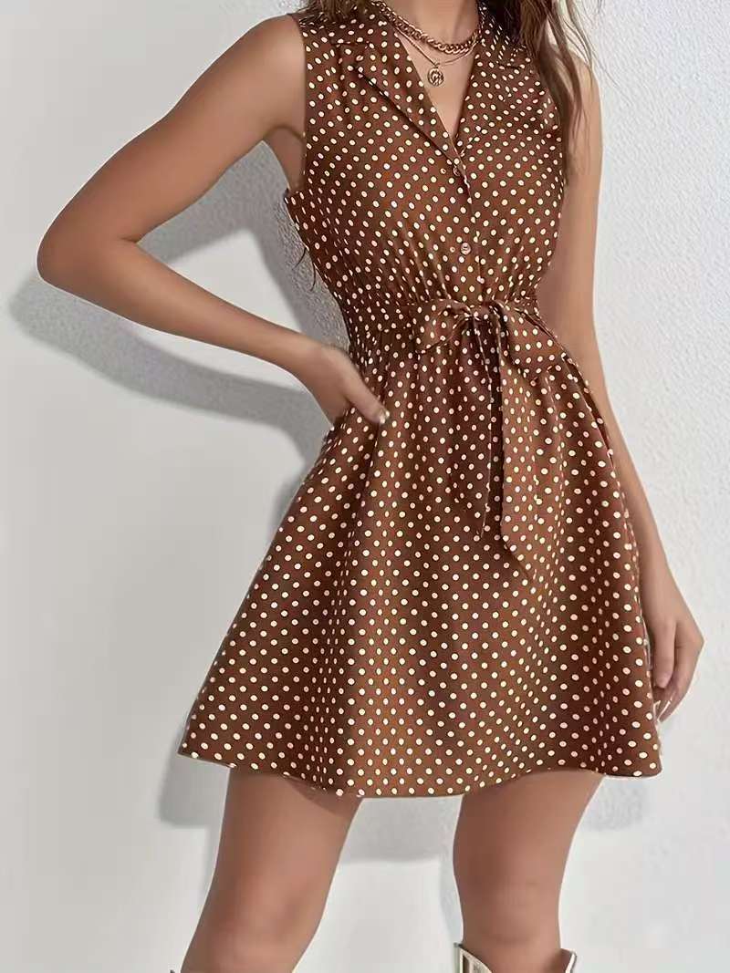 Women's Polka Dot Shirt Dress with Tailored Fit and Flared Skirt Ivyshape