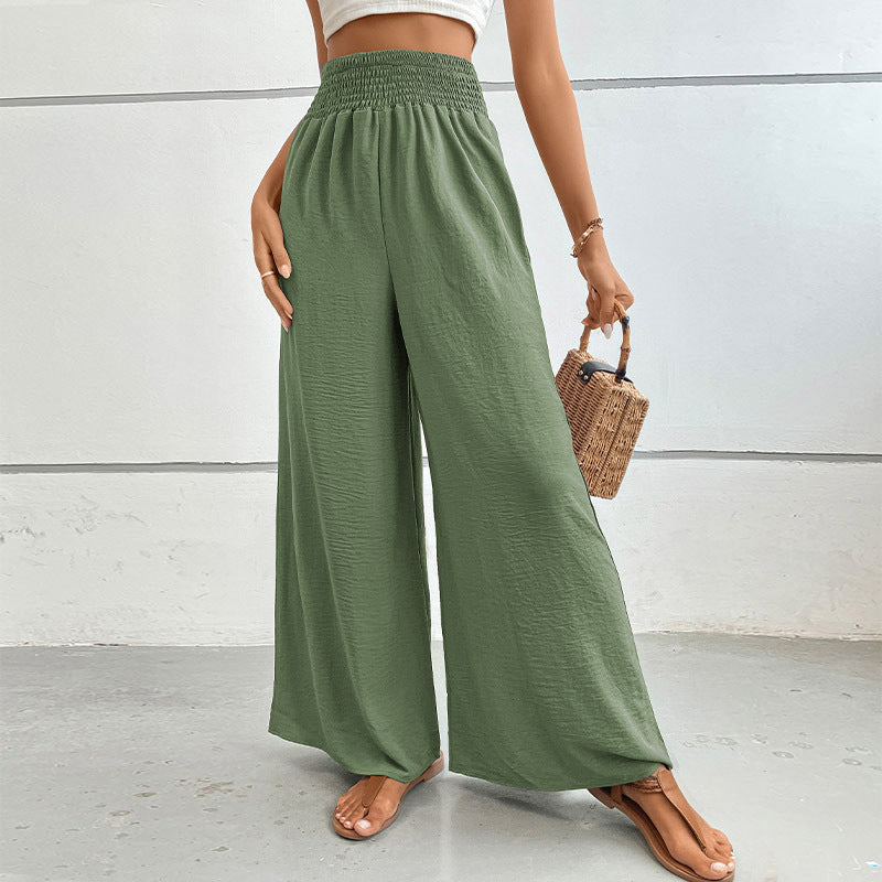 Women Wide Cut Summer Pants with Elastic Waist Ivyshape