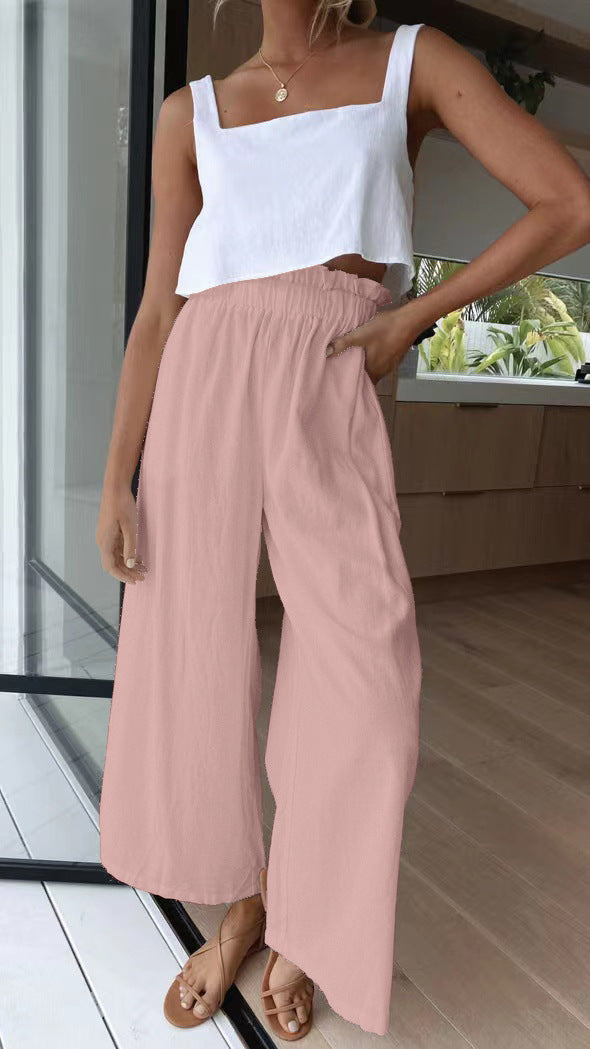 Women's Wide Palazzo Pants with Elastic Waistband and Flowing Cut Ivyshape