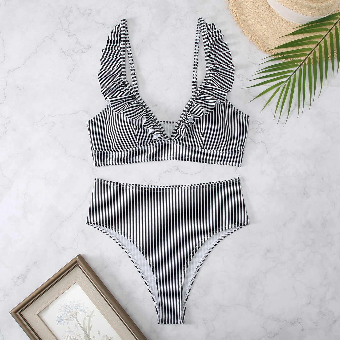 Women Two-Piece Bikini with Playful Ruffle Detail and High Waist Ivyshape
