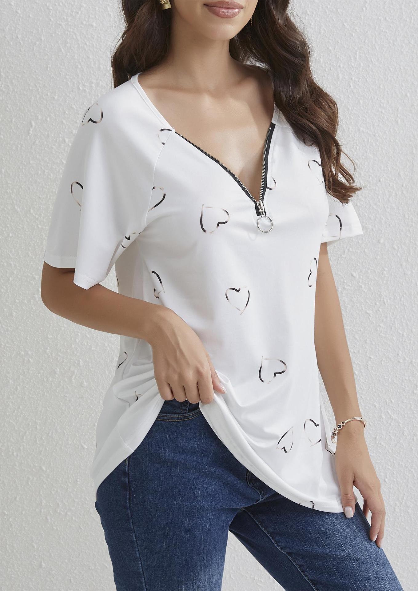 Ladies short sleeve top with active zipper and heart print Ivyshape