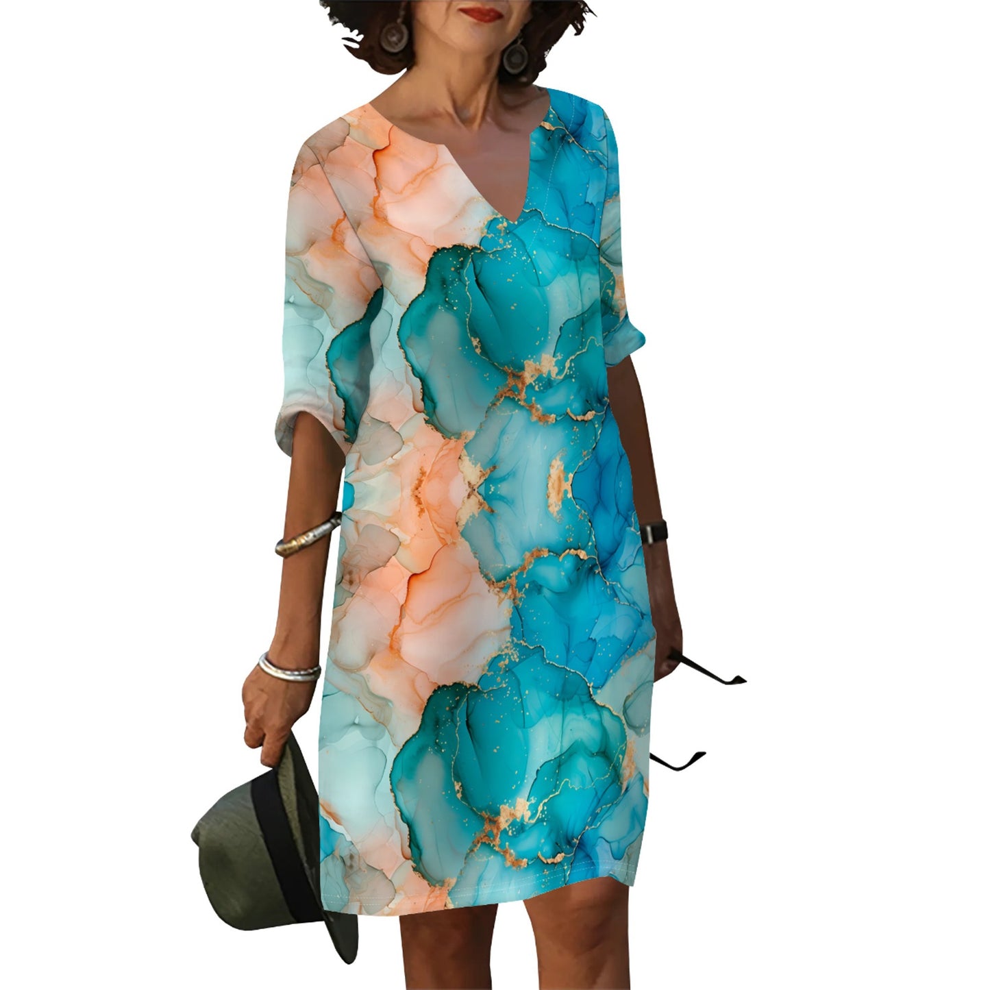 Ladies summer floral dress with V-neck and loose fit Ivyshape