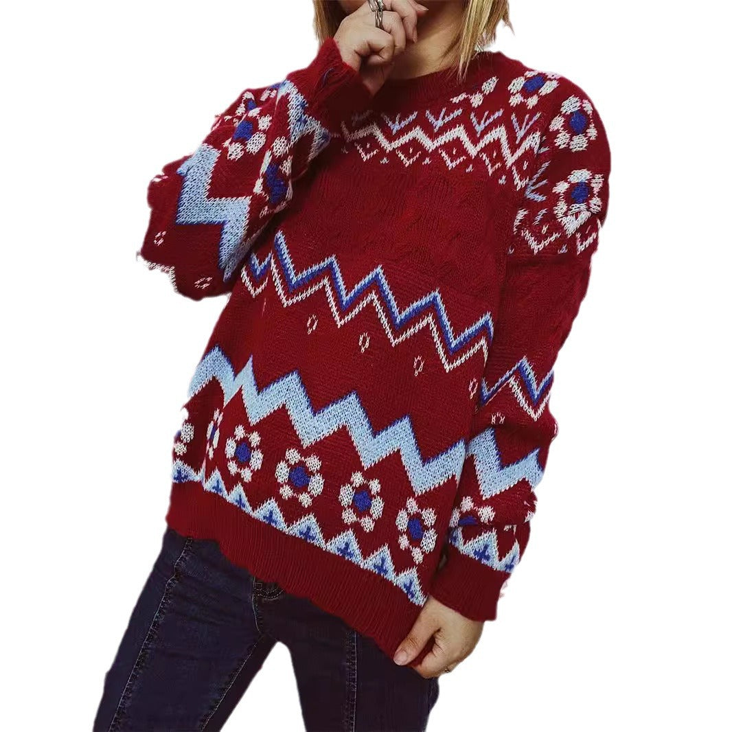 Women festive knit pullover with Nordic pattern Ivyshape