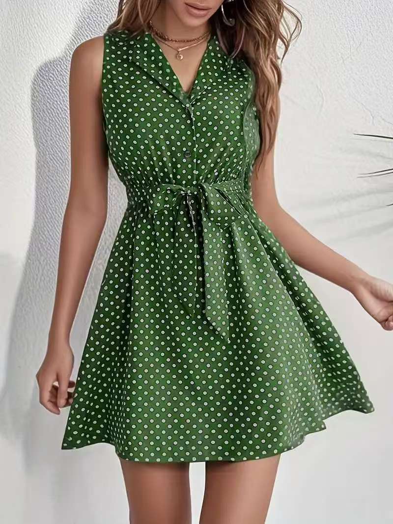 Women's Polka Dot Shirt Dress with Tailored Fit and Flared Skirt Ivyshape