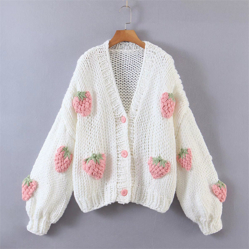 Women's cardigan with strawberry appliqués and button closure Ivyshape