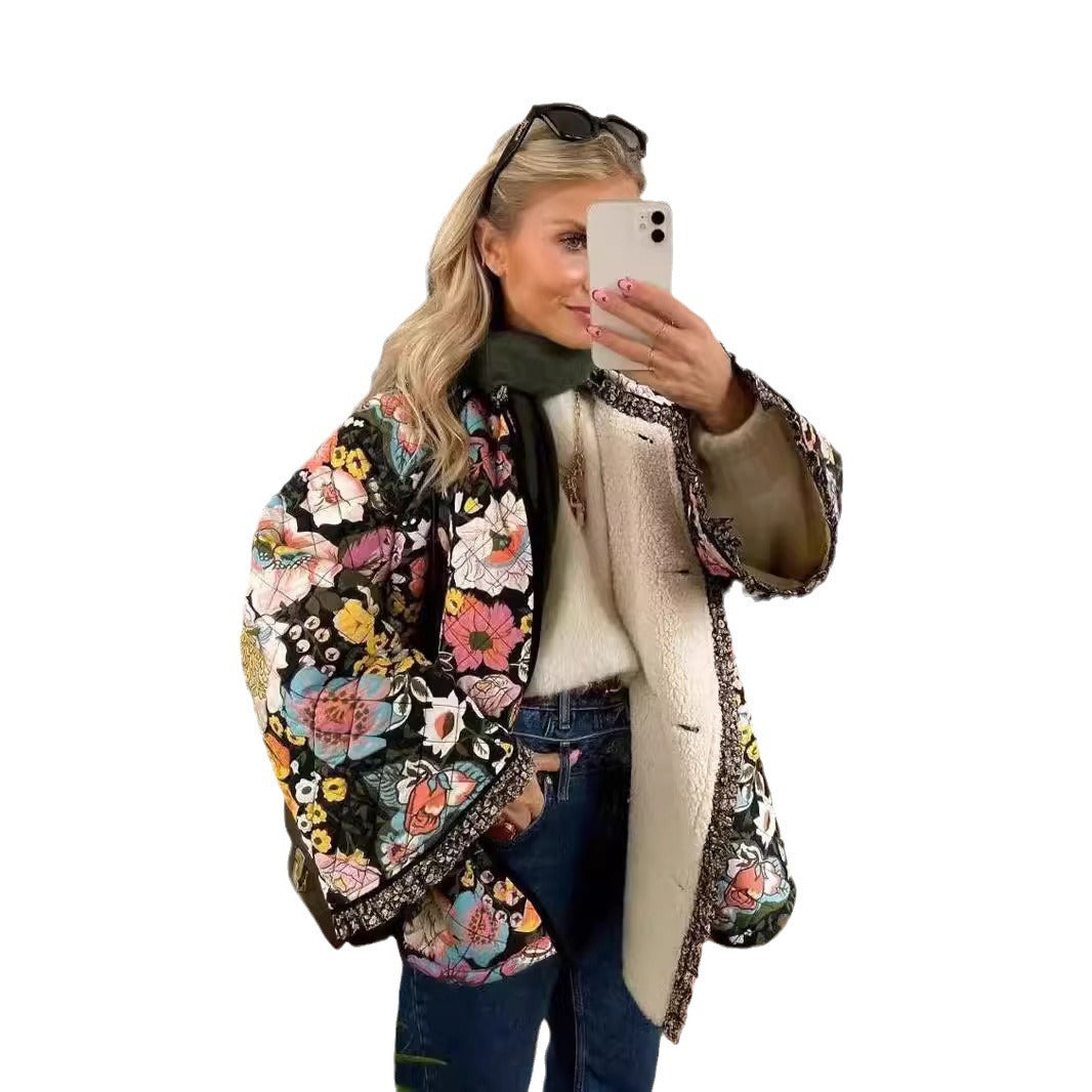 Women Floral Print Quilted Jacket Ivyshape
