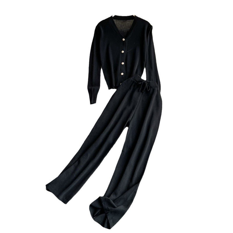 Women's knitted jumpsuit with wide leg and button placket Ivyshape