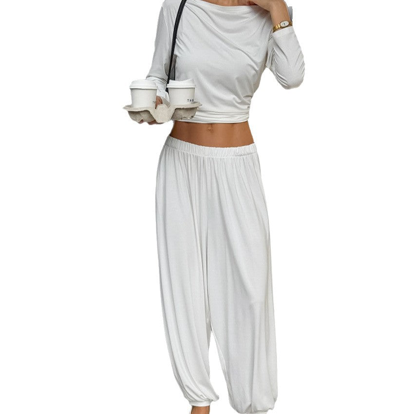 Women Comfortable Lounge Set with Loose-Fitting Top and Harem-Style Pants Ivyshape