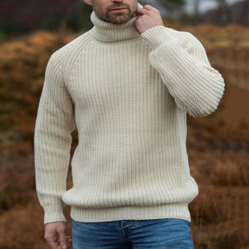 Men's chunky knit sweater with foldable turtleneck Ivyshape