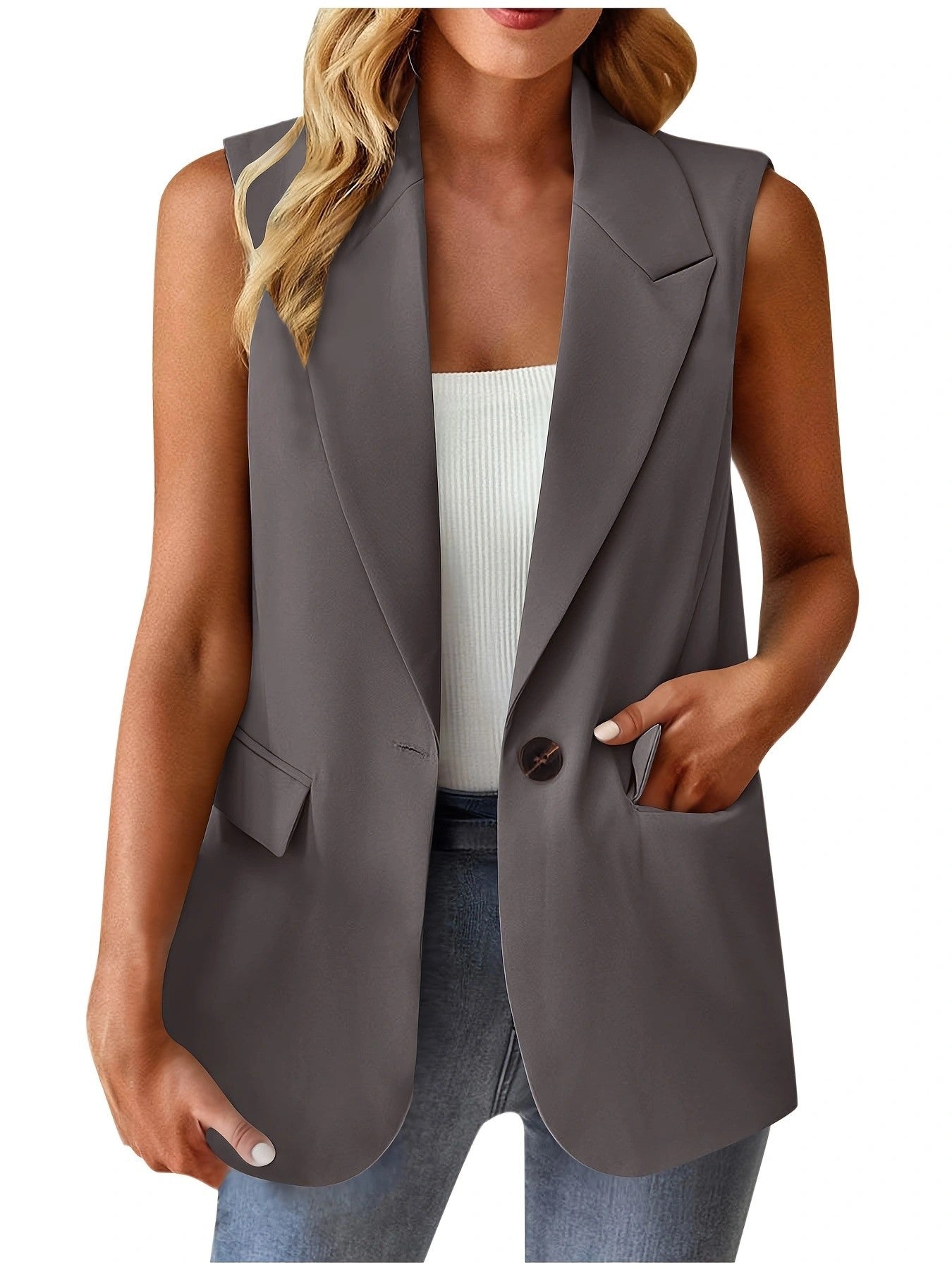 Women's stylish sleeveless blazer vest Ivyshape