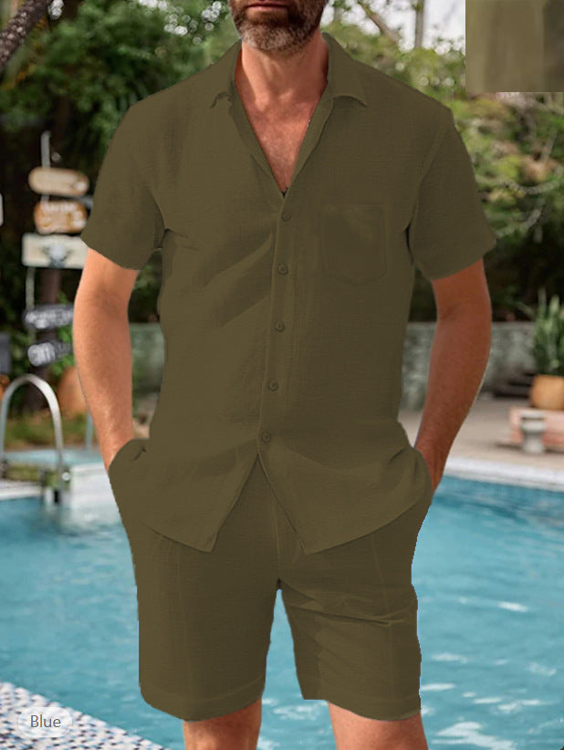 Men's Airy Short Sleeve Shirt and Shorts Set Ivyshape