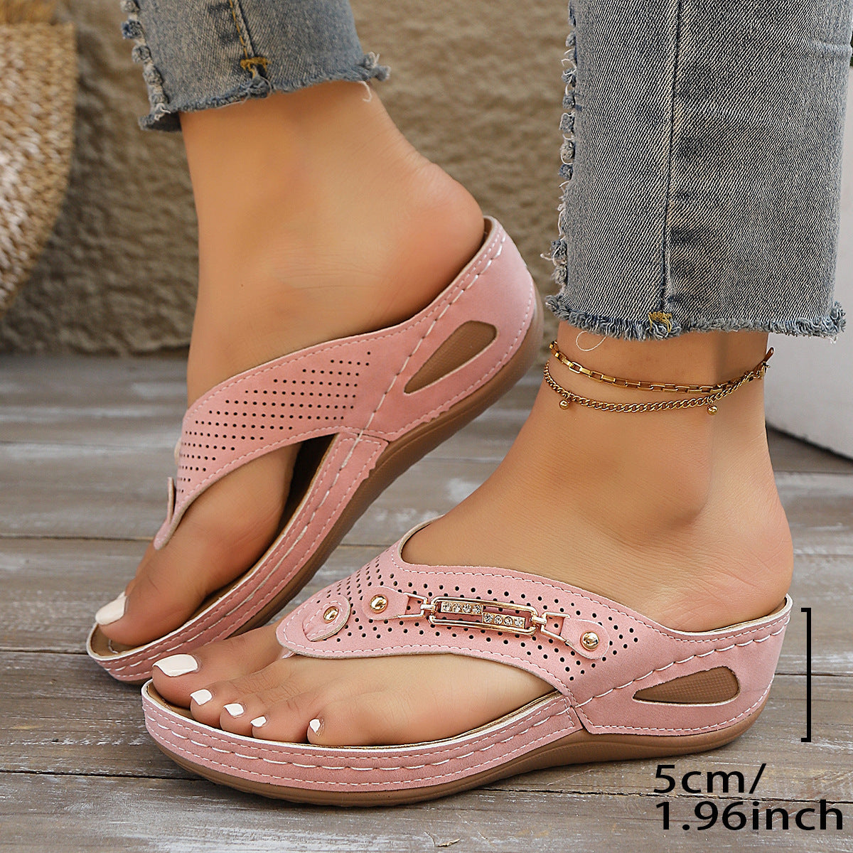 Women Elegant Thong Sandals with Fashionable Hole Design and Adjustable Strap Ivyshape