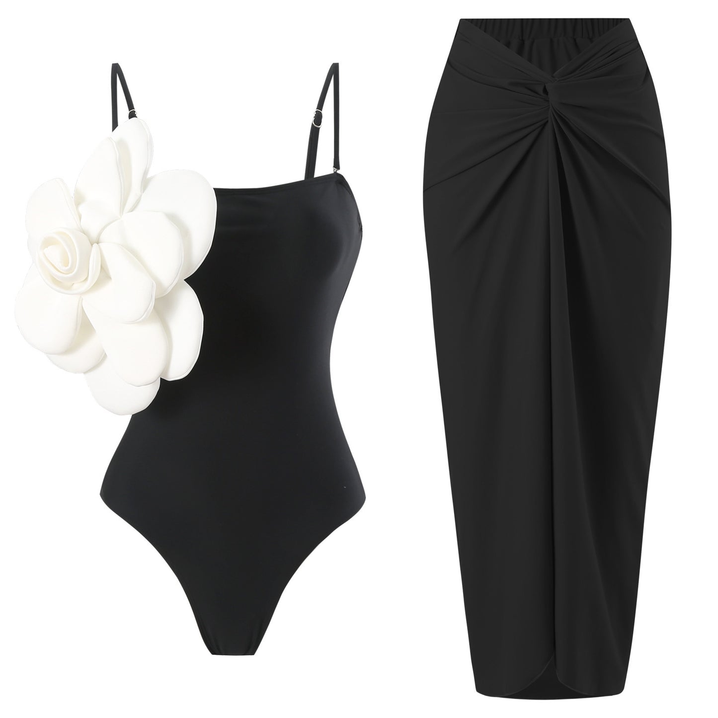 Ladies swimming suit with floral detail and elegant wrap skirt option Ivyshape
