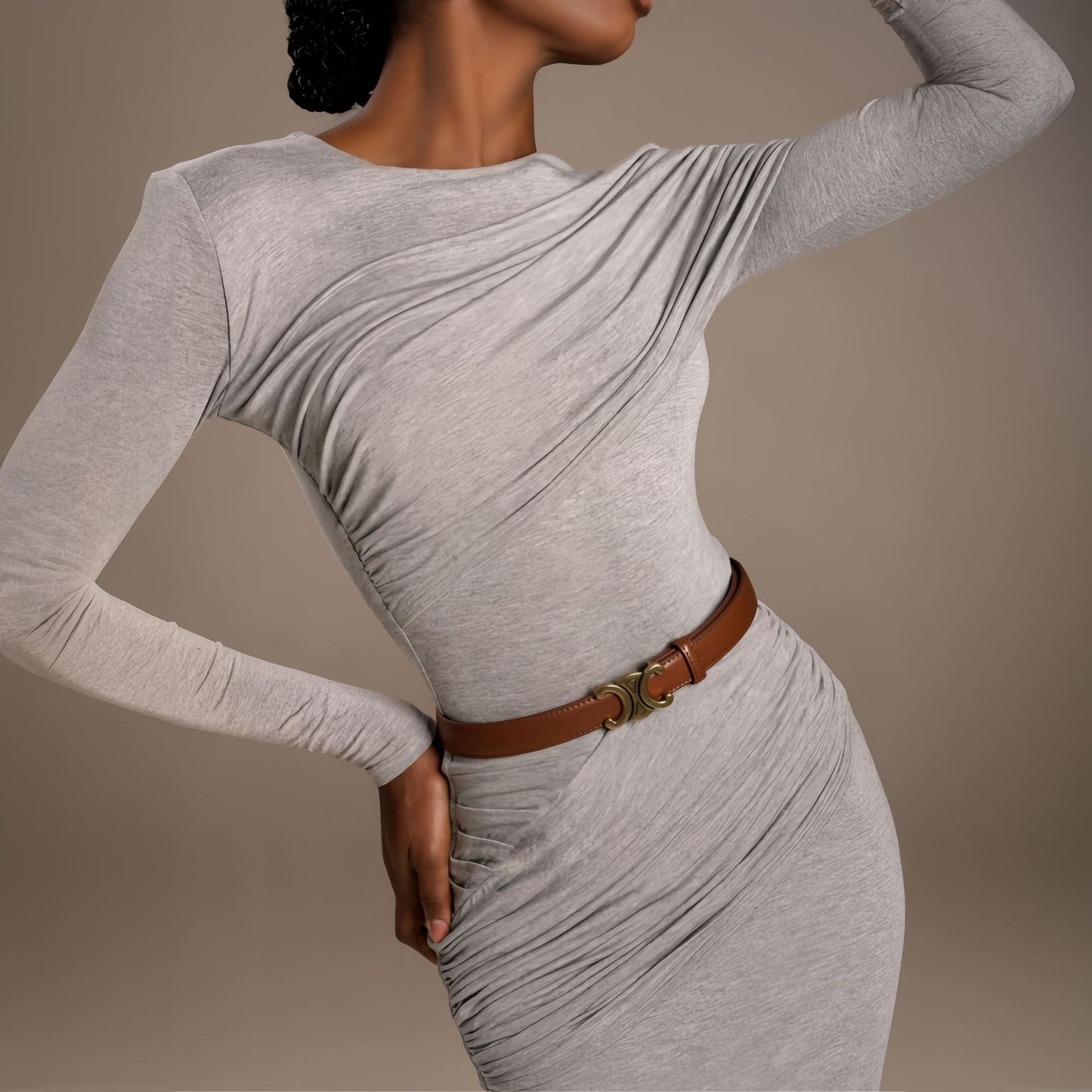 Women Elegant Wrap Dress with Sophisticated Draping Design Ivyshape