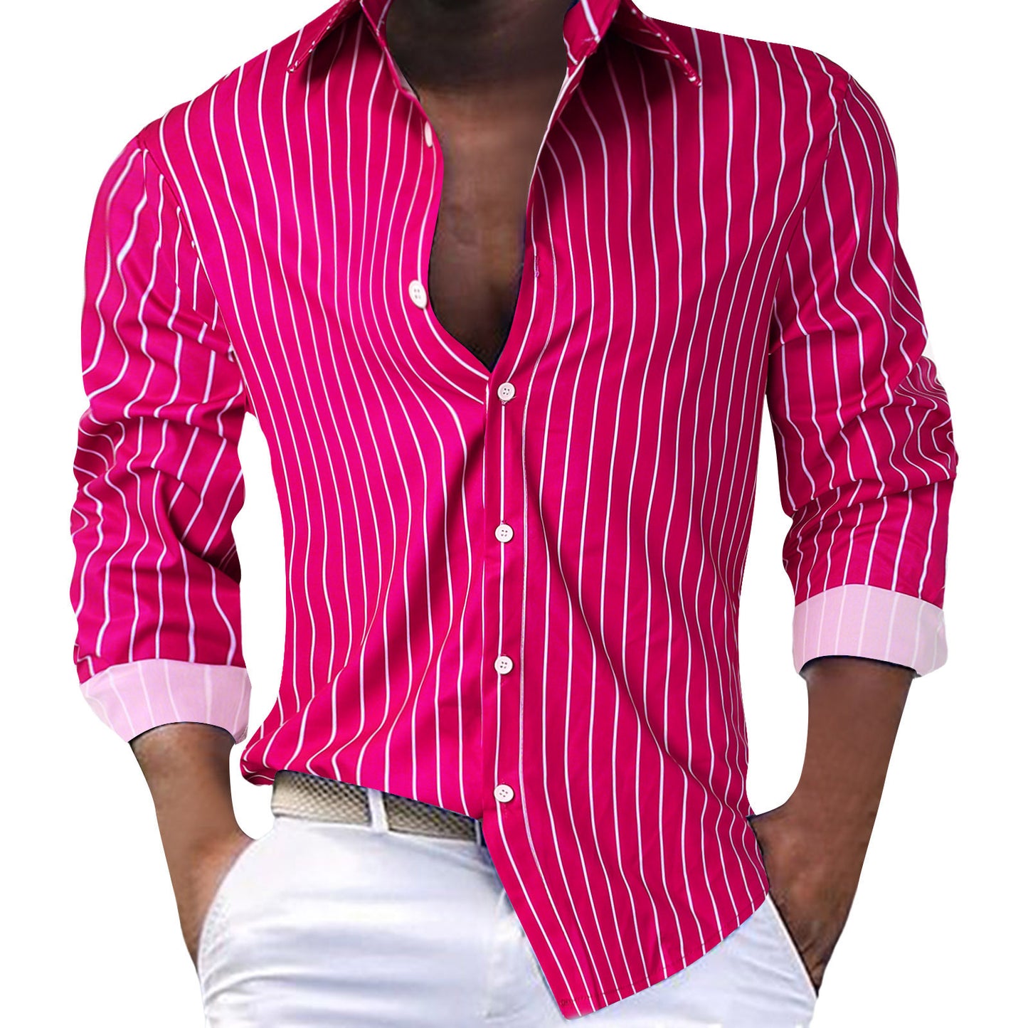 Men's Slim-Fit Shirt with Modern Striped Pattern Ivyshape