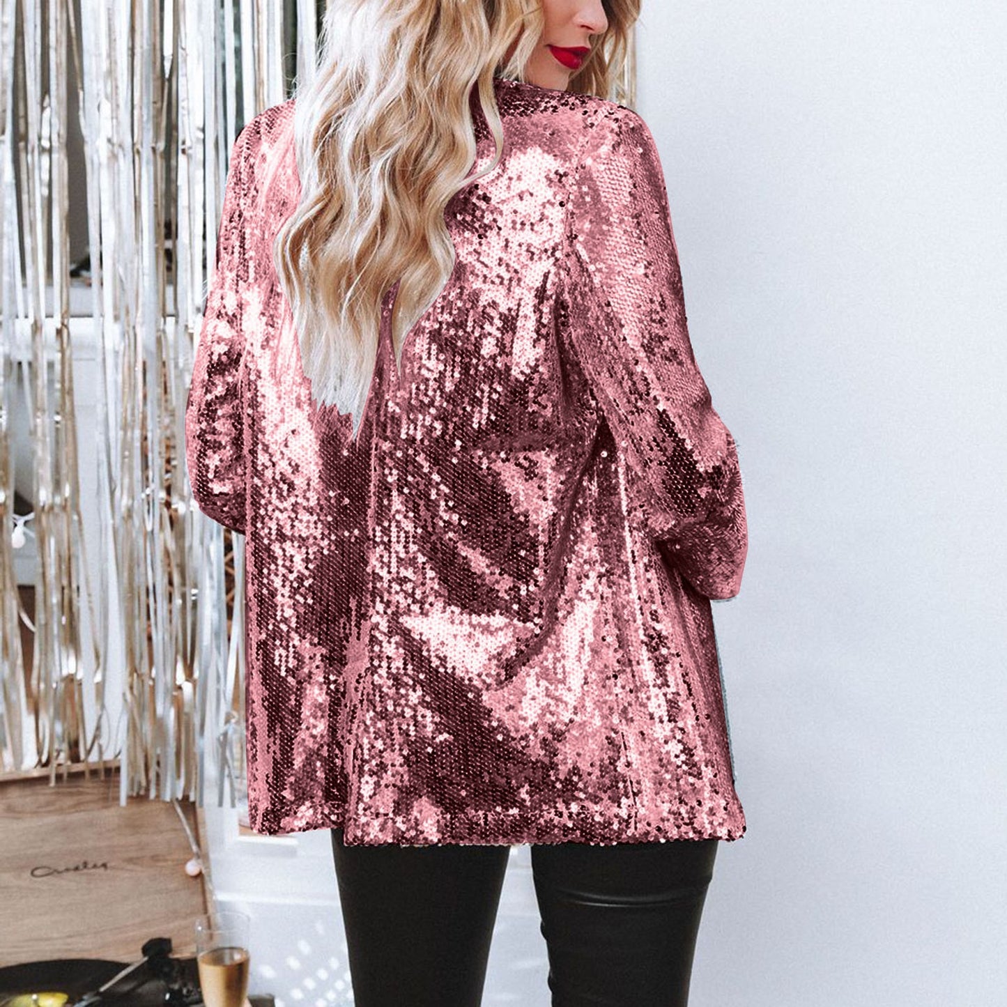 Women Glamorous Sequin Jacket in Casual Cut Ivyshape