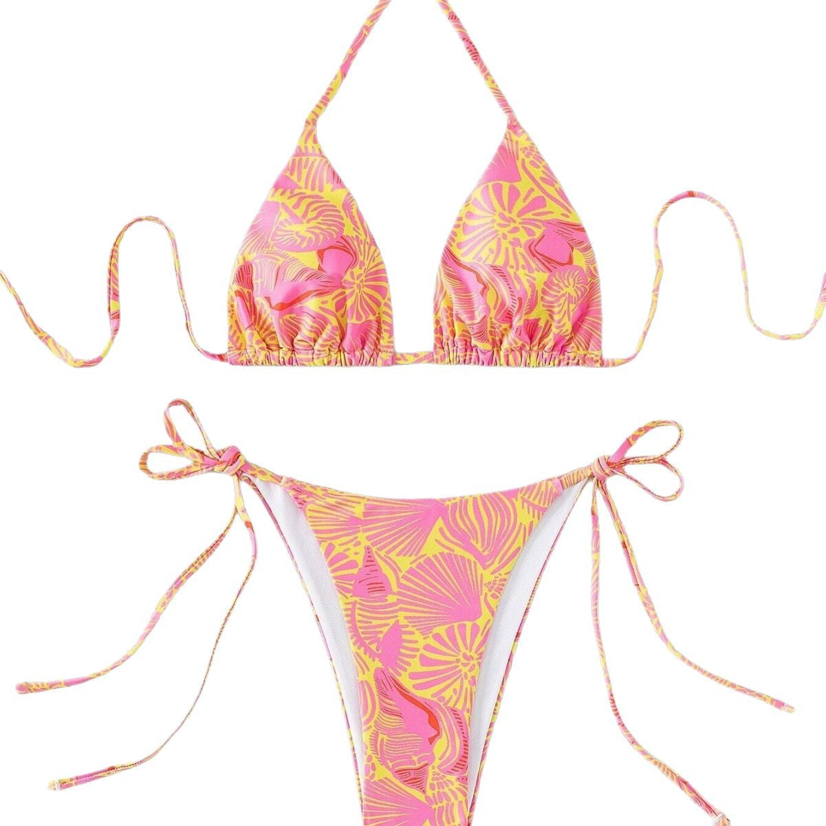 Women's triangle bikini with playful floral pattern and adjustable ties Ivyshape