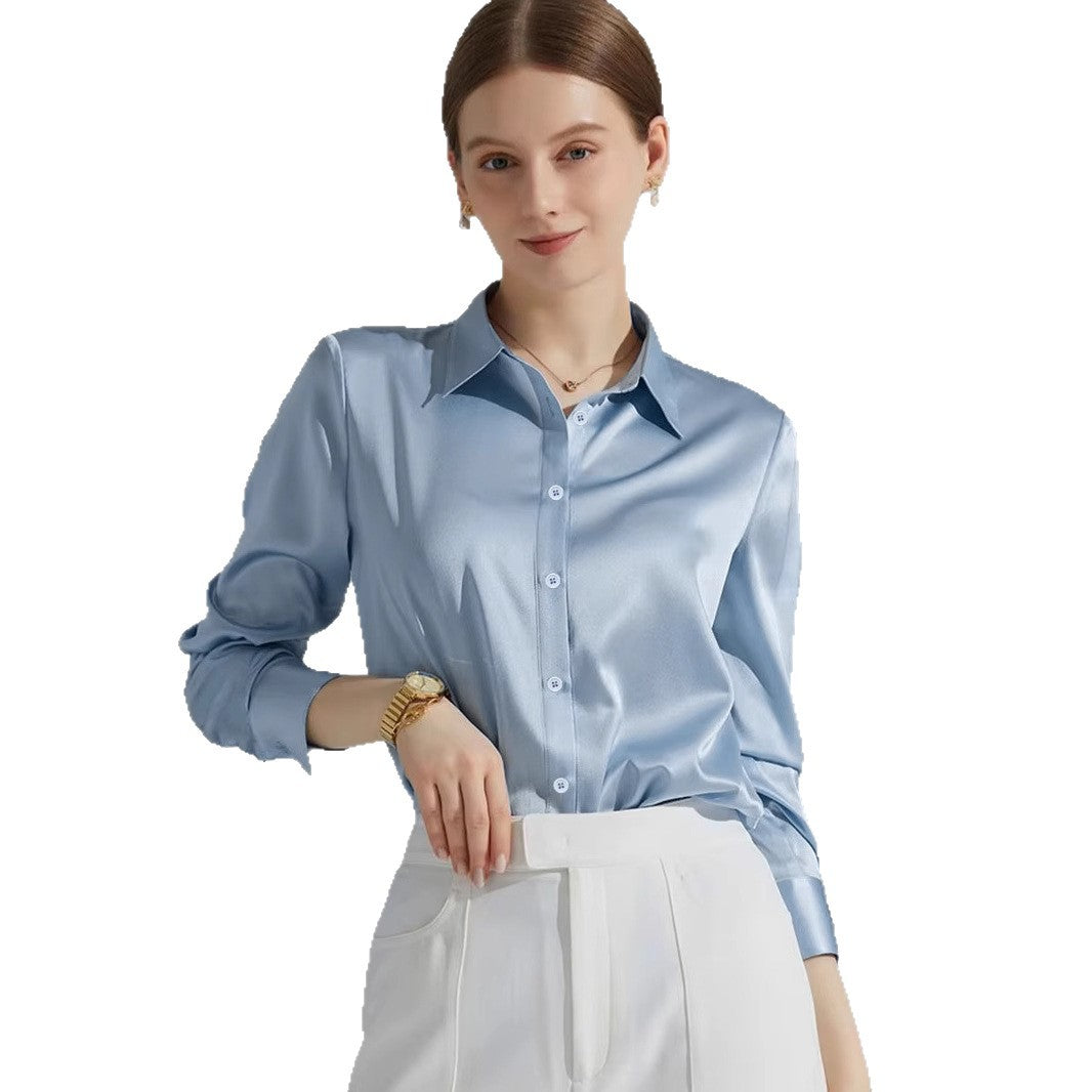 Women's Luxury Satin Blouse with Elegant Collar and Soft Sleeves Ivyshape