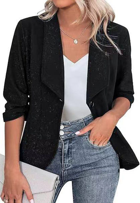 Ladies Glitter Blazer Jacket with Feminine Silhouette and Elegant Lapel Ivyshape