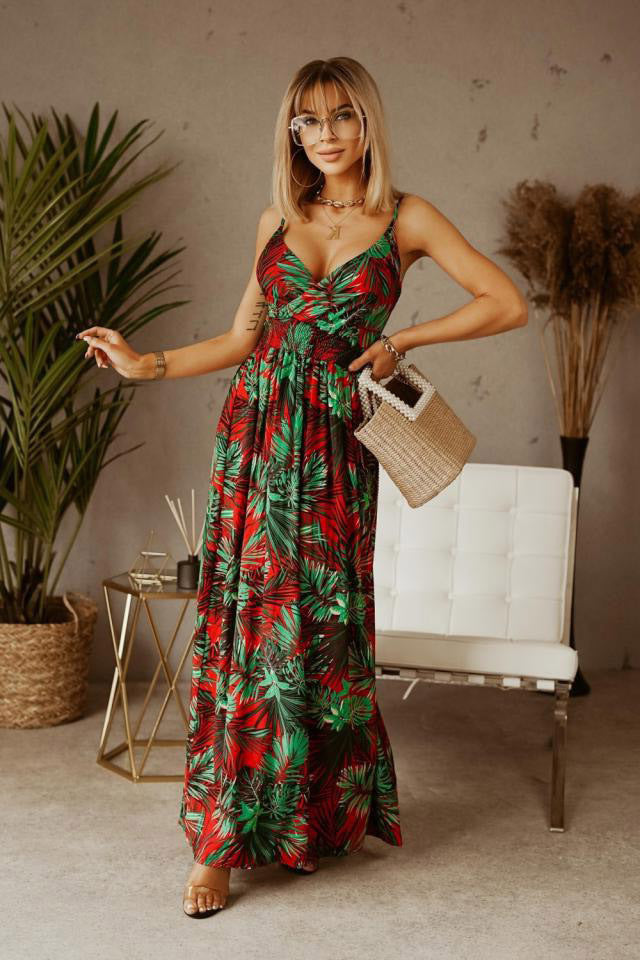 Women Tropical Print Maxi Dress Ivyshape