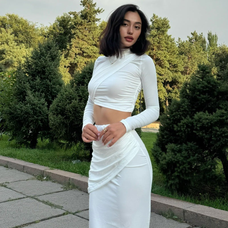 Women Elegant Wrap Dress with Gathered Design and Long Sleeve Ivyshape