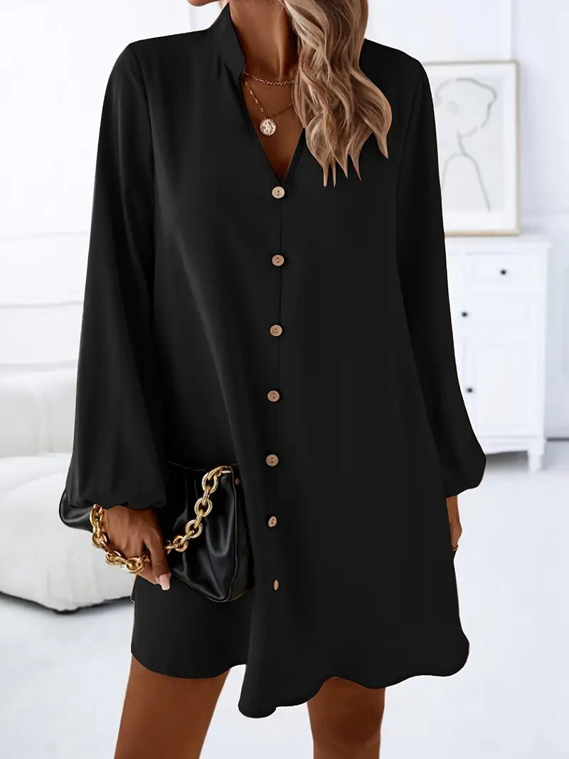 Women's Long Sleeve Shirt Dress with Classic Button Design Ivyshape