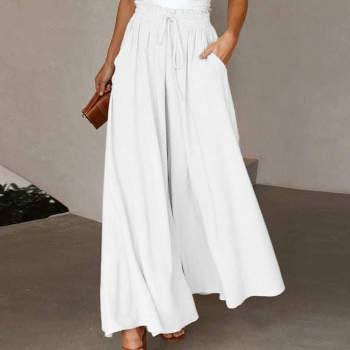 Ladies Wide Palazzo Pants with Elastic Waistband and Practical Pockets Ivyshape