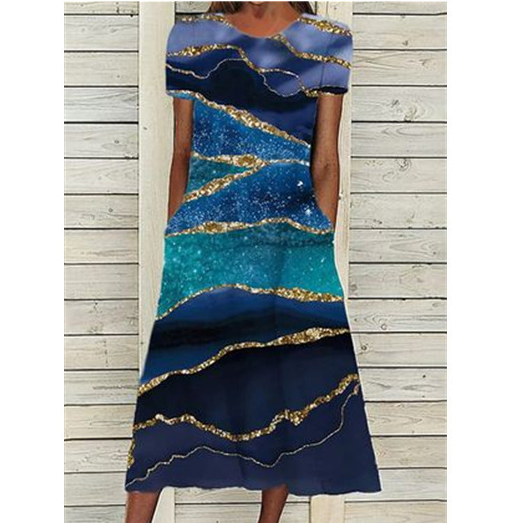 Ladies Elegant Midi Dress with Butterfly Pattern and Side Pockets Ivyshape