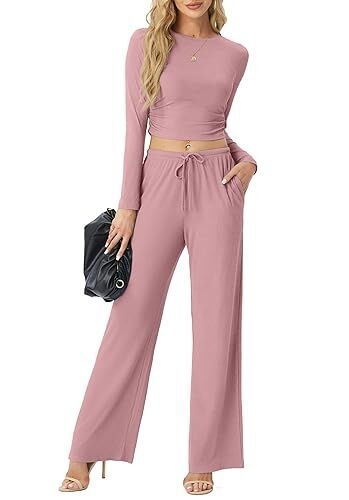 Ladies casual two-piece set with wide pants design Ivyshape