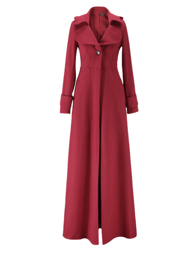 Women's elegant, long-cut trench coat with wide lapels Ivyshape