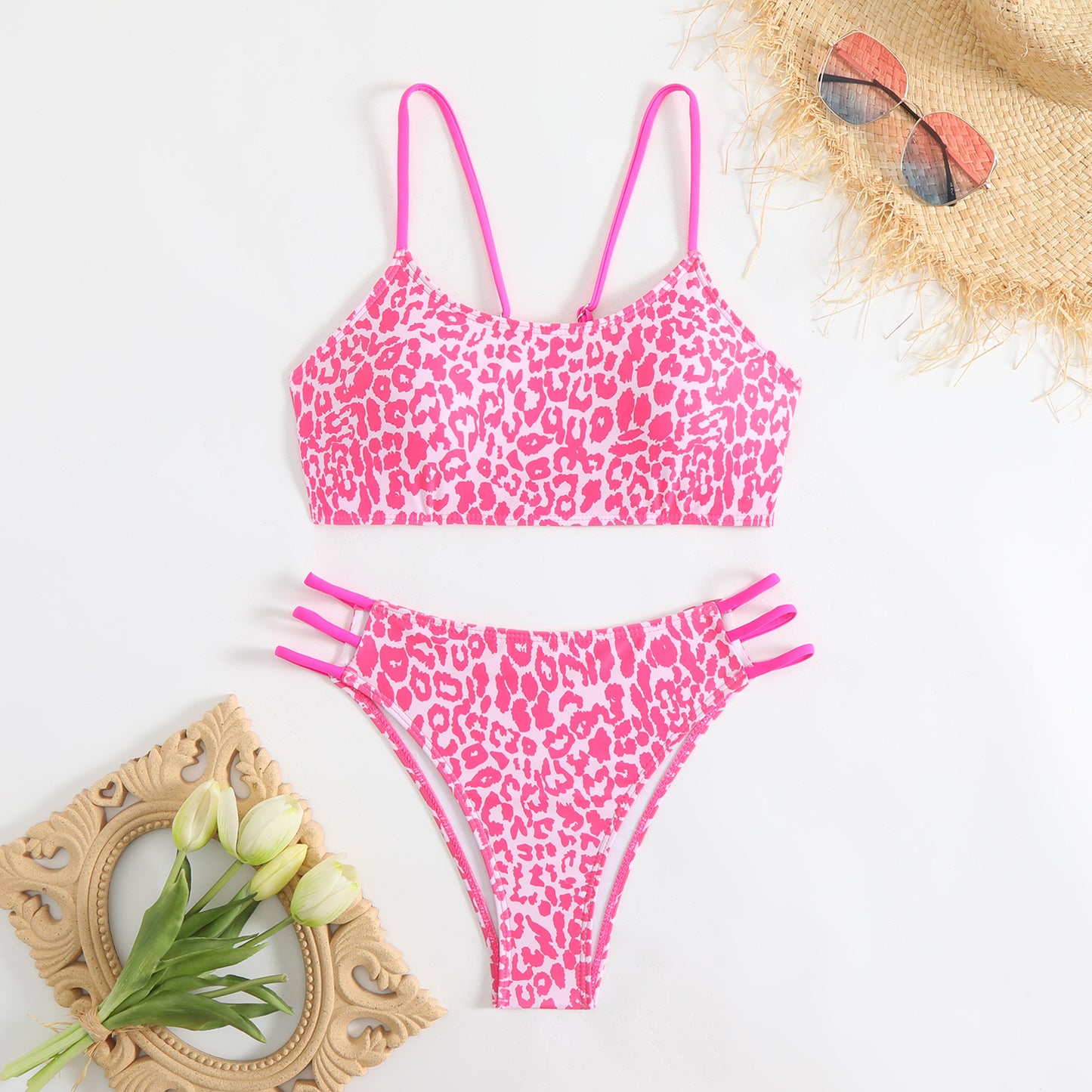 Women's triangle bikini set with fashionable strap details Ivyshape