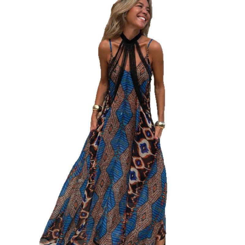 Women Halter Neck Bohemian Maxi Dress Ivyshape