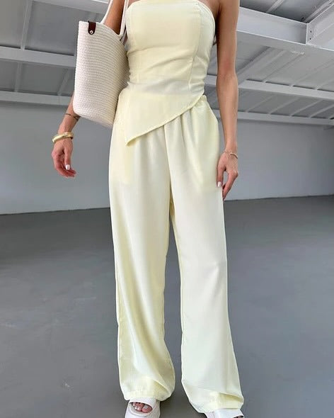 Women's Elegant Jumpsuit with Asymmetrical Cut and Alluring Top Ivyshape