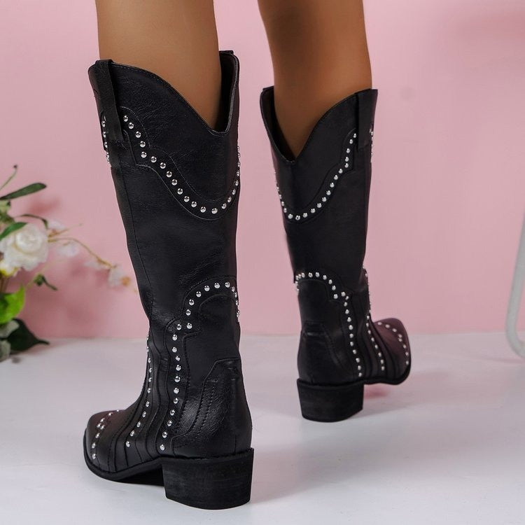 Women's cowboy boots with sparkling studs and elegant design Ivyshape