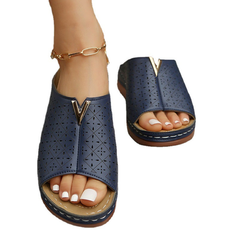 Women Open Slippers with elegant perforation design and comfortable footbed Ivyshape