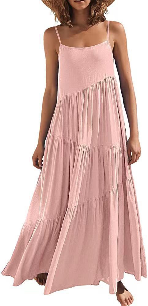 Ladies airy maxi dress with spaghetti straps and stylish layering Ivyshape
