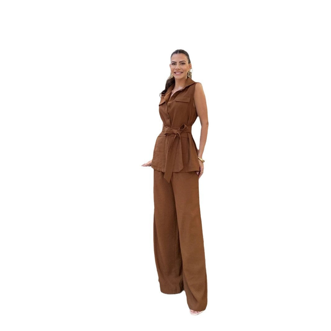 Women Tailored Vest and Wide Trouser Set Ivyshape