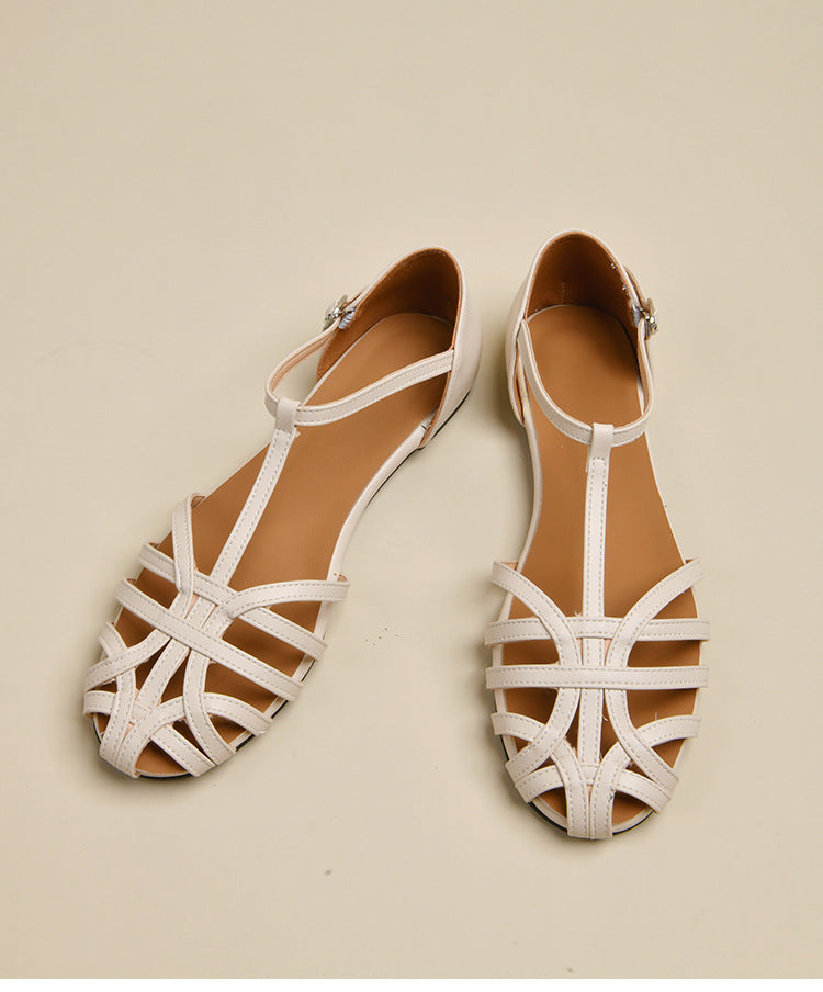 Ladies elegant flat sandals with adjustable strap and fashionable cut IvyShape