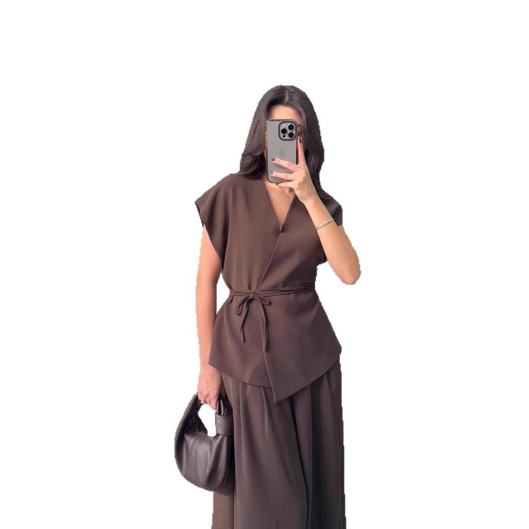 Women Elegant Wrapped Top and Wide Leg Pant Set Ivyshape