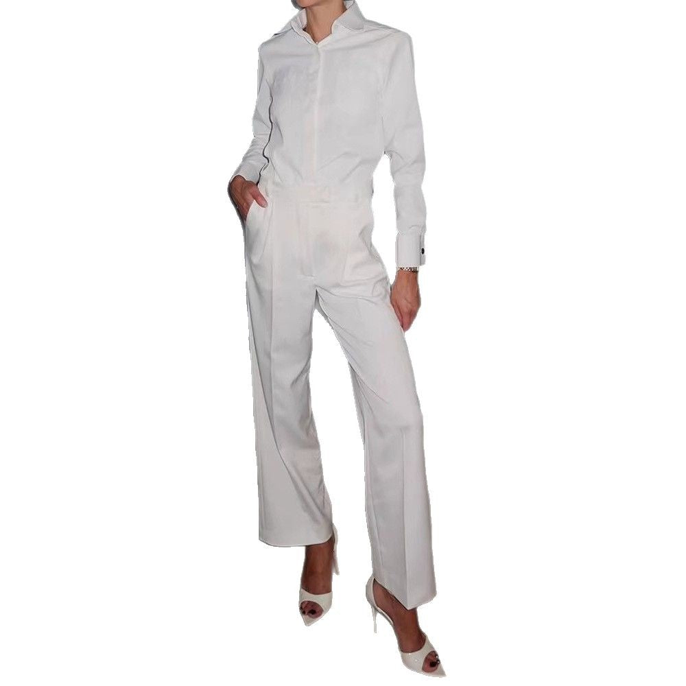 Women's Elegant Jumpsuit with Wide Leg and Classic Collar Ivyshape