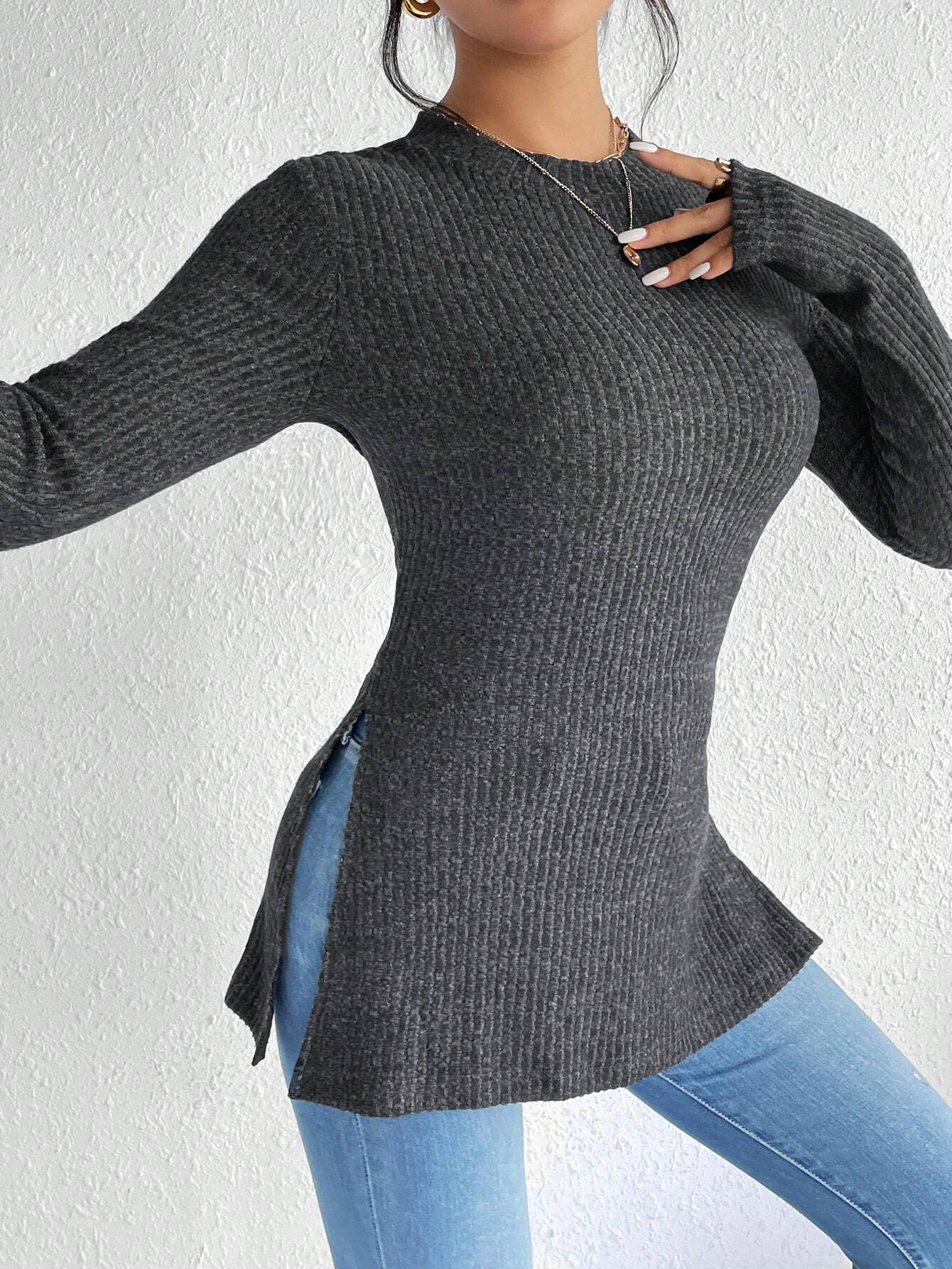 Women Long Sleeve Rib Knit Top Ivyshape
